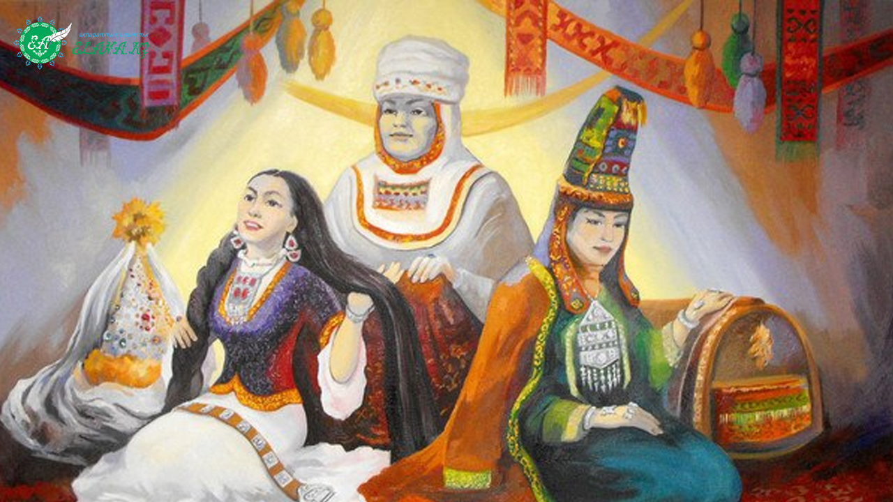 Қыздар жиналысы. Казахские иллюстрации. Казахские традиции. Казахские национальные картины. Обычаи казахского народа.